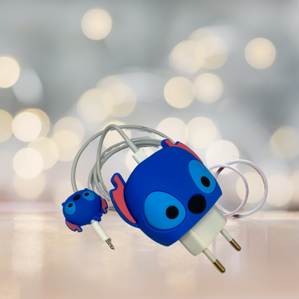 HUSTA AKSESUAR Stitch Figürlü Sevimli Kablo Koruyucu, Silikon Şarj Kablosu Koruyucu