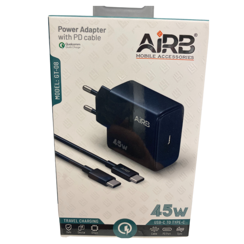 ''AirB 45W Ultra Hızlı Şarj Cihazı | USB-C PD Kablo ve Qualcomm Quick Charge Teknolojisiyle Maksimum Performans''