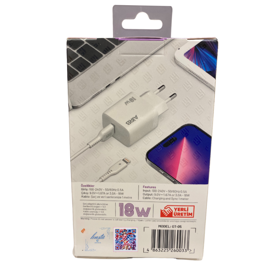 AirB 18W USB to Lightning Hızlı Şarj Adaptörü | iPhone ve iPad İçin Güvenli ve Hızlı Şarj Çözümü